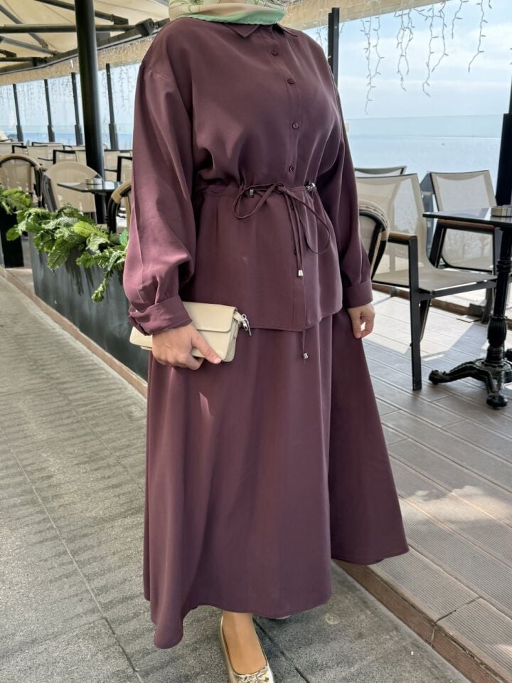 Etekli Modal Kumaş İkili takım mürdüm