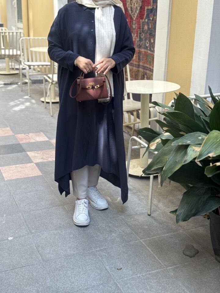Asimetrik Kesim Tam Boy Gömlek lacivert