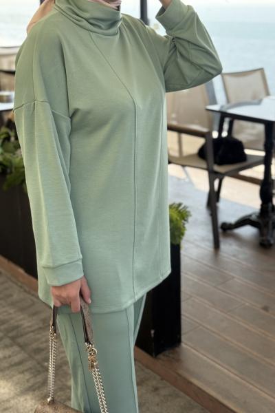 Şal yaka ikili takım Mint Yeşili