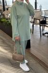Şal yaka ikili takım Mint Yeşili