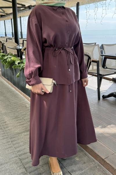 Etekli Modal Kumaş İkili takım  Mürdüm