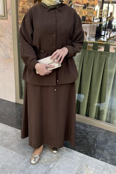 Etekli Modal Kumaş İkili takım  Kahverengi