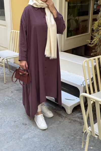 Asimetrik Kesim Tam Boy Gömlek Mürdüm