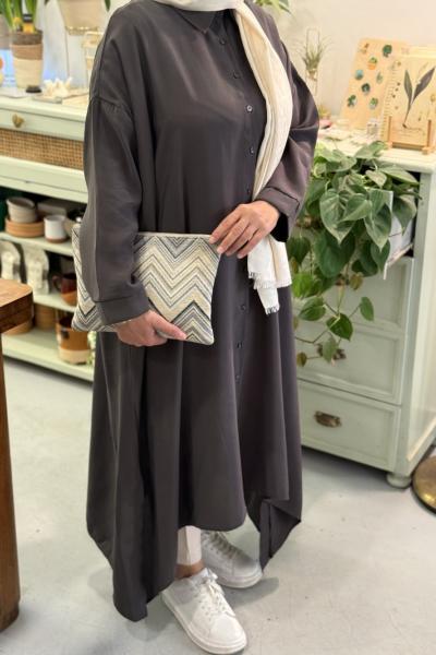 Asimetrik Kesim Tam Boy Gömlek Antrasit