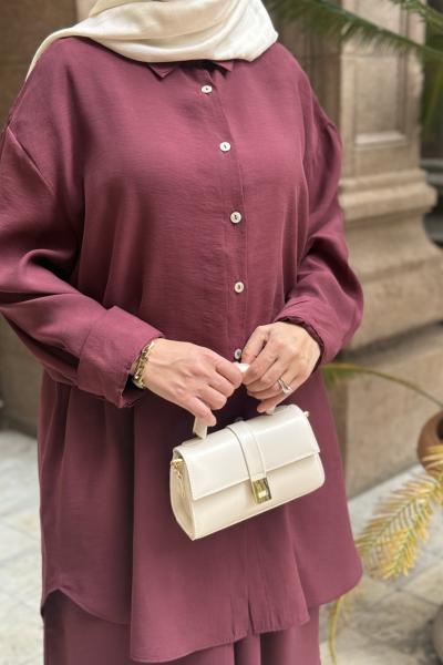 Modal Kumaş Rahat Kesim Gömlek Bordo Taş