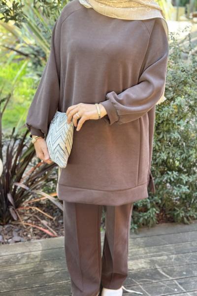 İkili Modal Tesettür Takım Acı Kahve