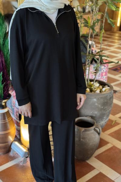 Basic Fermuarlı İkili Tesettür Takım Siyah