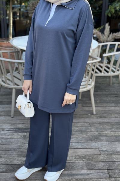 Basic Fermuarlı İkili Tesettür Takım Antrasit