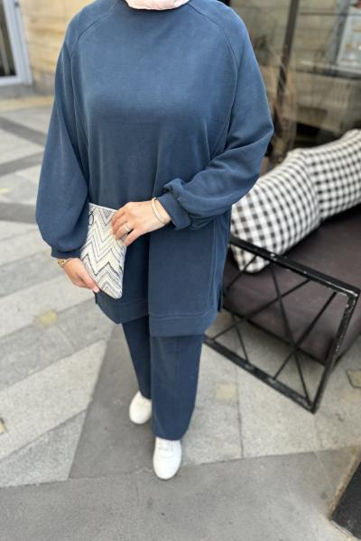 İkili Modal Tesettür Takım Mavi