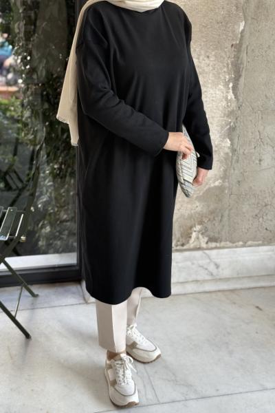 Basic Uzun Tesettür Tunik Siyah