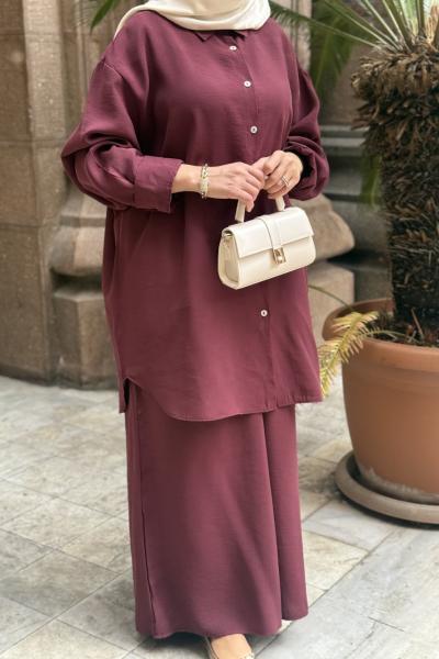 Rahat Kesim Doğal Kumaş İkili Takım Bordo