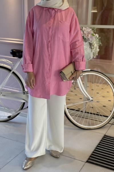 Keten Tesettür Gömlek Pembe
