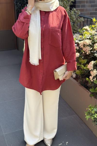 Keten Tesettür Gömlek Kiremit