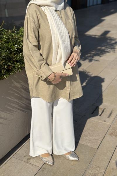 Keten Tesettür Gömlek Camel