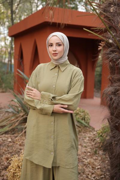 Modal Kumaş Rahat Kesim Gömlek Yağ Yeşili