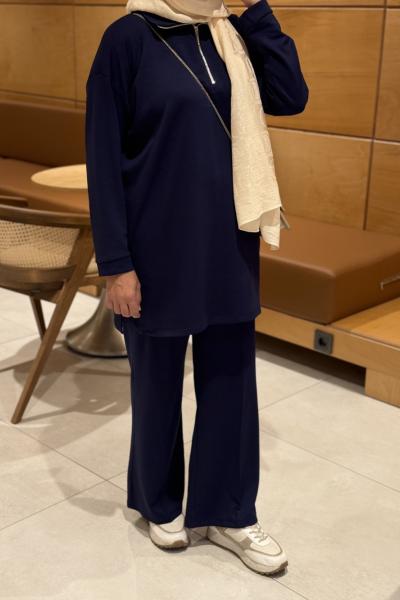 Basic Fermuarlı İkili Tesettür Takım Lacivert