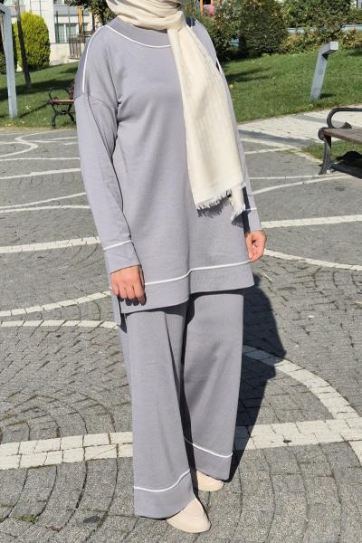 İkili Merserize Tesettür Takım Gri