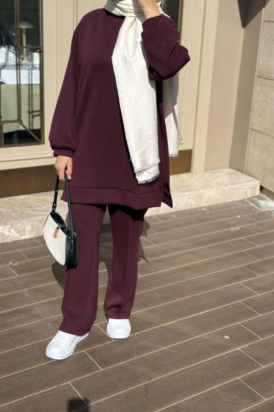 İkili Modal Tesettür Takım Mürdüm