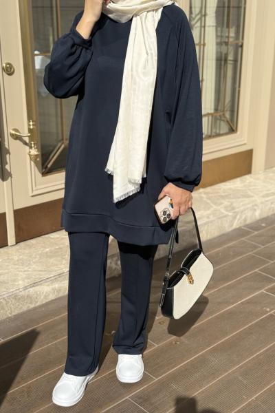 İkili Modal Tesettür Takım Lacivert Marin