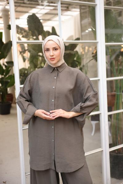 Modal Kumaş Rahat Kesim Gömlek Haki