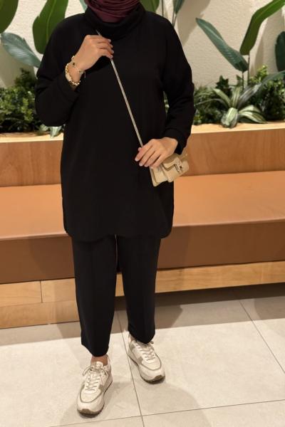 Şal yaka ikili takım Siyah