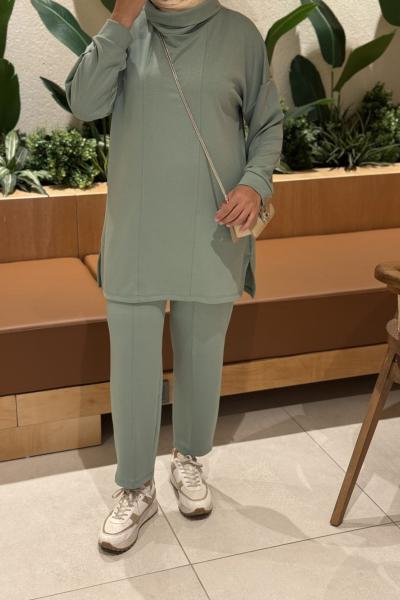 Şal yaka ikili takım Mint Yeşili