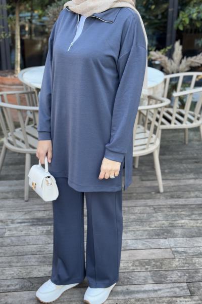 Basic Fermuarlı İkili Tesettür Takım Antrasit